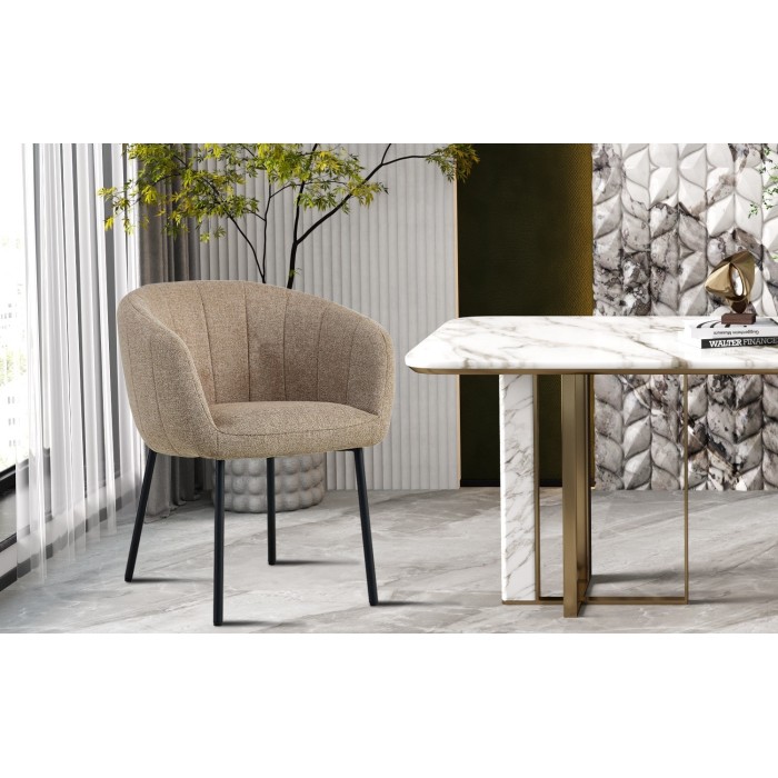 Chaise SEVILLE tissu bouclé sable, dimension H79 x L57 x P62, idéal pour votre cuisine ou salle à manger
