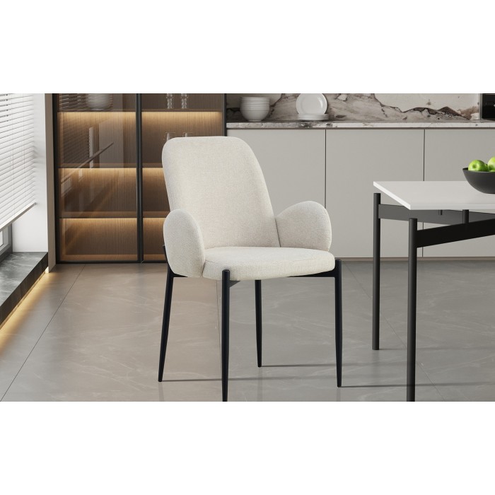 Chaise BALBOA Tissu Bouclé Beige, dimension H88 x L60 x P57, idéal pour votre cuisine ou salle à manger