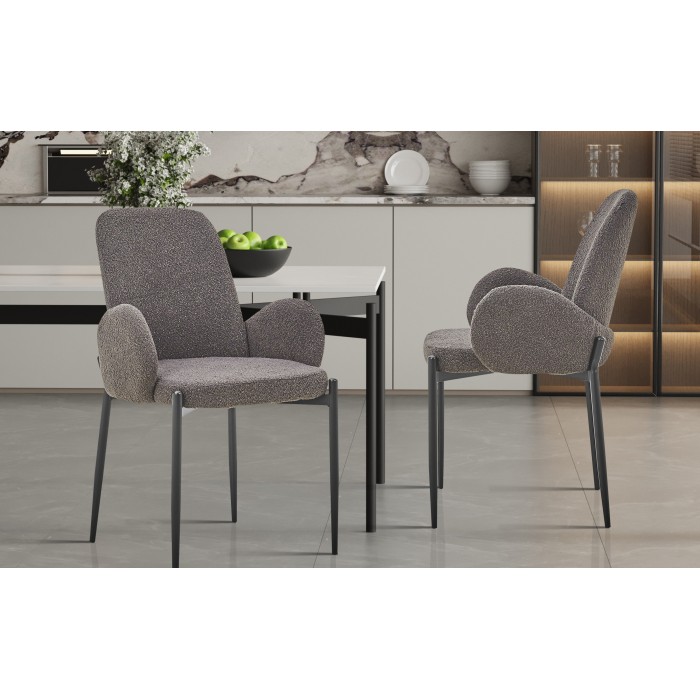 Chaise BALBOA Tissu Bouclé Gris, dimension H88 x L60 x P57, idéal pour votre cuisine ou salle à manger