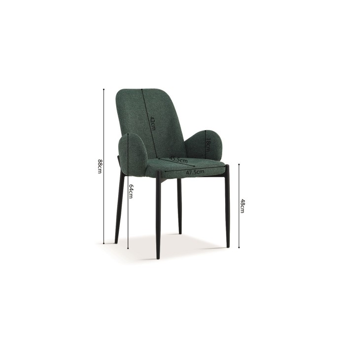 Chaise BALBOA Tissu Vert, dimension H88 x L60 x P57, idéal pour votre cuisine ou salle à manger
