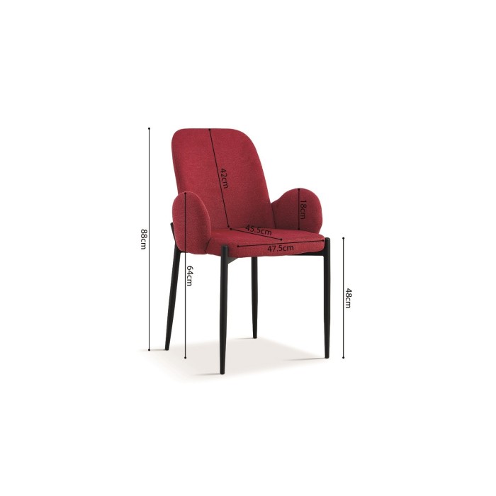 Chaise BALBOA Tissu Rouge, dimension H88 x L60 x P57, idéal pour votre cuisine ou salle à manger