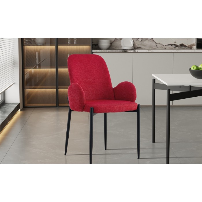 Chaise BALBOA Tissu Rouge, dimension H88 x L60 x P57, idéal pour votre cuisine ou salle à manger
