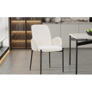 Chaise BALBOA tissu bouclé blanc, dimension H88 x L60 x P57, idéal pour votre cuisine ou salle à manger