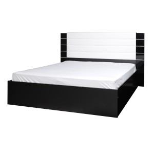 Lit adulte design 140x200 collection LINA noir et blanc brillant + tête de lit en simili cuir