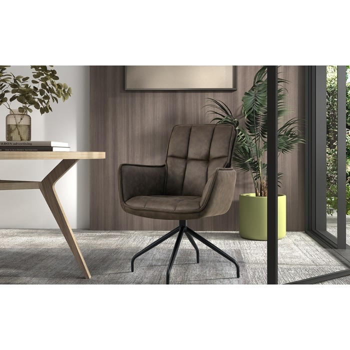 Chaise pivotante en tissu brun gris pour salle à manger. Collection IBIZ