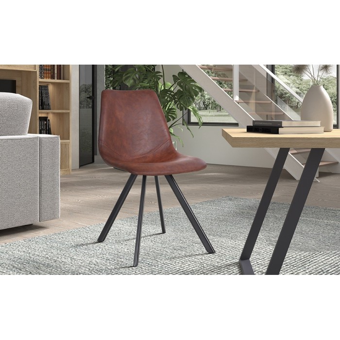 Chaise EMET PU Brun foncé, dimension H83 x L46 x P60 cm, idéal pour votre cuisine ou salle à manger