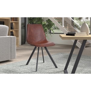 Chaise EMET PU Brun foncé, dimension H83 x L46 x P60 cm, idéal pour votre cuisine ou salle à manger