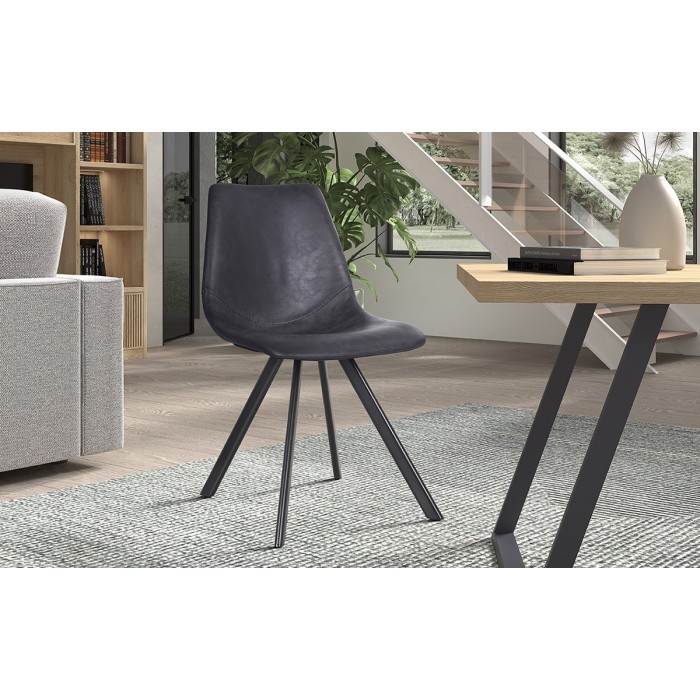 Chaise EMET PU Noir, dimension H83 x L46 x P60 cm, idéal pour votre cuisine ou salle à manger