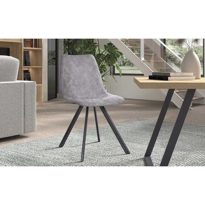 Chaise EMET PU Gris foncé, dimension H83 x L46 x P60 cm, idéal pour votre cuisine ou salle à manger