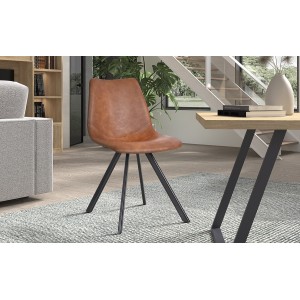 Chaise EMET PU Cognac, dimension H83 x L46 x P60 cm, idéal pour votre cuisine ou salle à manger