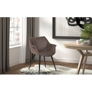 Chaise MILANO PU Micro fibre Brun, dimensions: H81 x L69 x P77 cm, idéal pour votre salle a manger ou cuisine