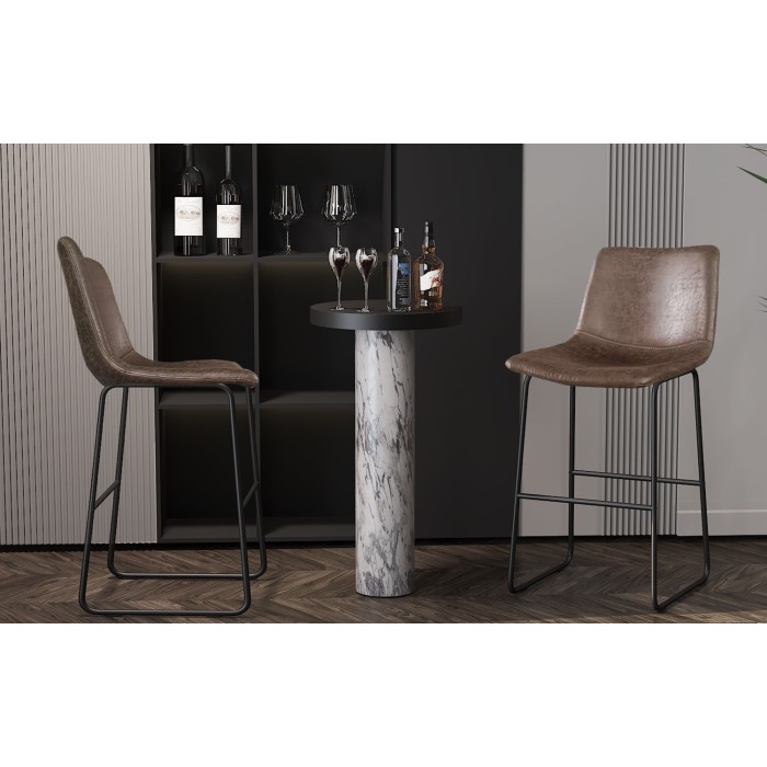 Chaise de comptoir MANCO PU Brun foncé, dimensions : H93 x L48 x P56 cm, idéal pour votre cuisine\comptoir