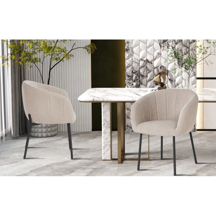 Chaise SEVILLE Tissu bouclé Sable, dimension H79 x L57 x P62, idéal pour votre cuisine ou salle à manger