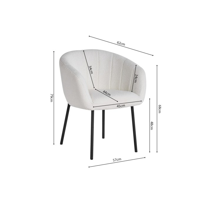 Chaise SEVILLE Tissu bouclé blanc, dimension H79 x L57 x P62, idéal pour votre cuisine ou salle à manger