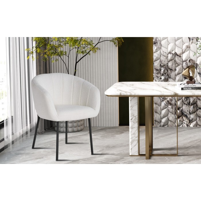 Chaise SEVILLE Tissu bouclé blanc, dimension H79 x L57 x P62, idéal pour votre cuisine ou salle à manger