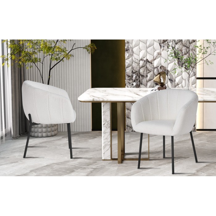 Chaise SEVILLE Tissu bouclé blanc, dimension H79 x L57 x P62, idéal pour votre cuisine ou salle à manger