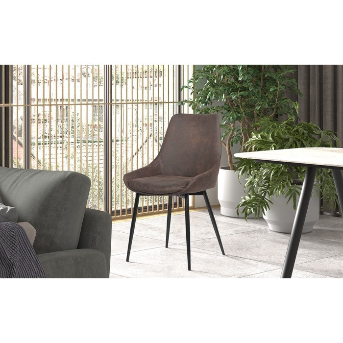 Chaise MICRA PU Micro fibre Brun, dimensions: H86 x L49 x P61 cm, idéal pour un salon de prestige
