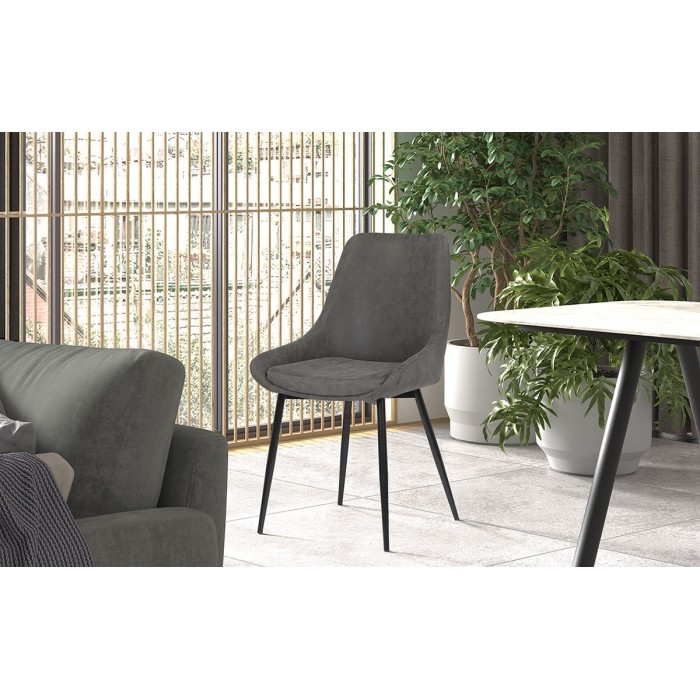 Chaise MICRA PU Gris clair, dimensions: H86 x L49 x P61 cm, idéal pour un salon de prestige