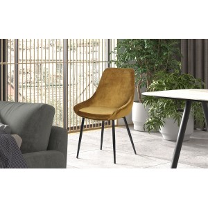 Chaise MICRA Velours Or, dimensions: H86 x L49 x P61 cm, idéal pour un salon de prestige