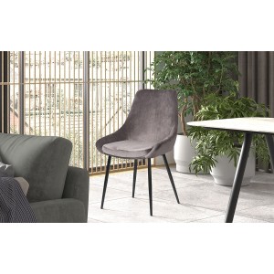 Chaise MICRA Velours Gris, dimensions: H86 x L49 x P61 cm, idéal pour un salon de prestige