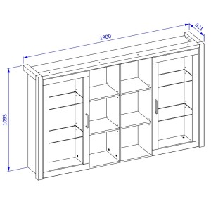Huche avec éclairage LED collection BOWIE. 2 portes et 6 niches centrales. Couleur chêne et noir.