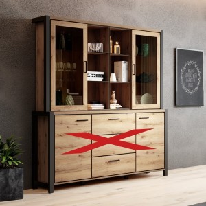 Huche avec éclairage LED collection BOWIE. 2 portes et 6 niches centrales. Couleur chêne et noir.