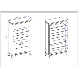 Vitrine  design 2 portes collection PALACE. Coloris blanc et chêne foncé