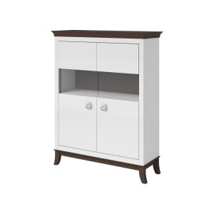 Buffet haut design 2 portes pour salon couleur blanc et chêne foncé, collection PALACE