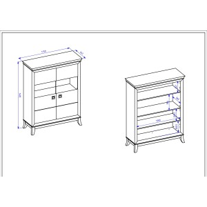 Buffet haut design 2 portes pour salon couleur blanc et chêne foncé, collection PALACE