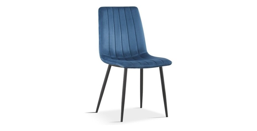 Chaise BRUCE Velours Bleu, dimensions: H86 x L45 x P55 cm, idéal pour une salle à manger design et moderne