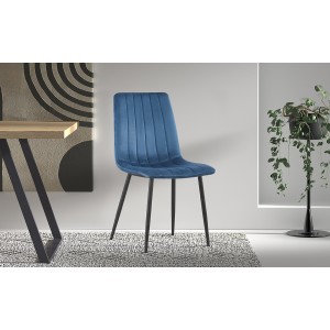 Chaise BRUCE Velours Bleu, dimensions: H86 x L45 x P55 cm, idéal pour une salle à manger design et moderne