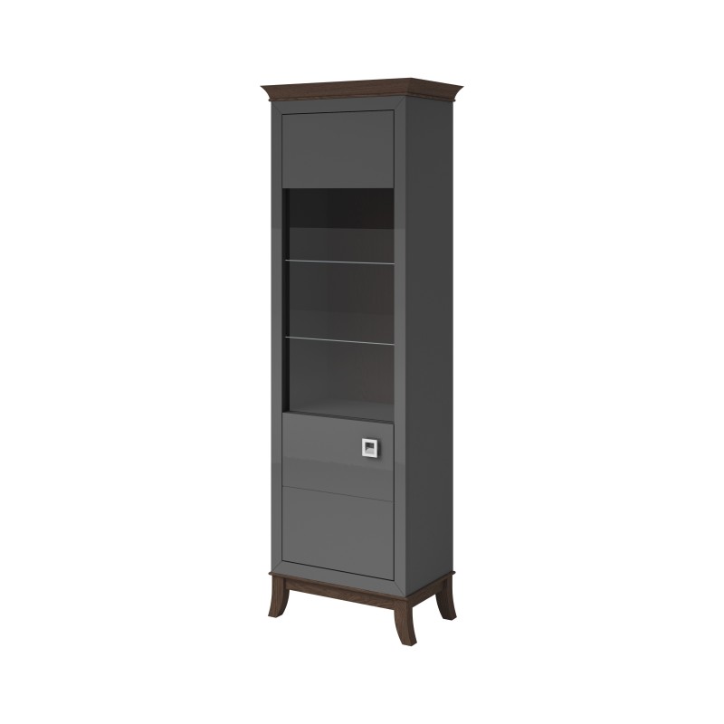 Vitrine design 1 porte collection PALACE. Couleur gris et chêne foncé.