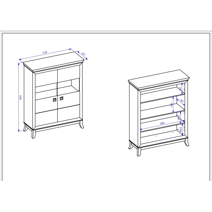 Buffet haut design 2 portes pour salon couleur gris et chêne foncé, collection PALACE