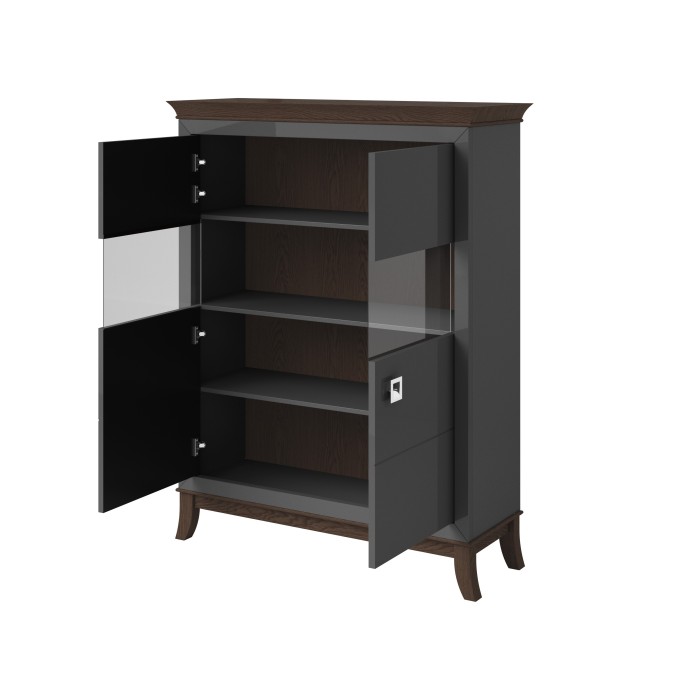 Buffet haut design 2 portes pour salon couleur gris et chêne foncé, collection PALACE
