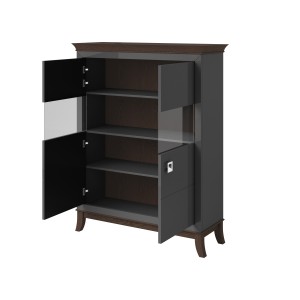 Buffet haut design 2 portes pour salon couleur gris et chêne foncé, collection PALACE