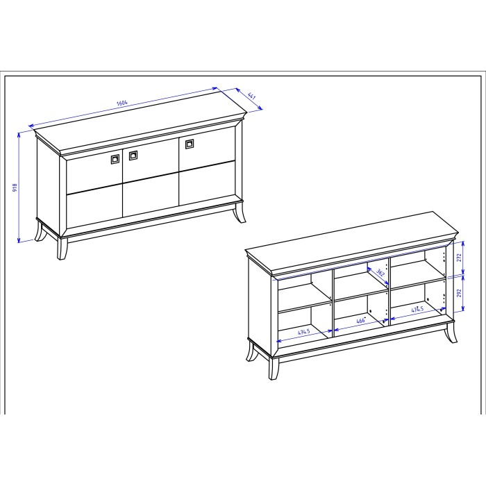 Buffet design 160cm pour salon couleur gris et chêne foncé, collection PALACE.