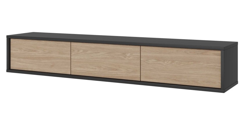 Meuble TV 180cm collection MAANUM. Couleur gris et chêne clair.