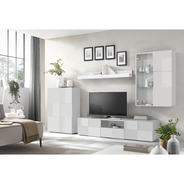 Ensemble de meubles de salon design avec nombreux rangements collection ADAM. Coloris blanc laqué