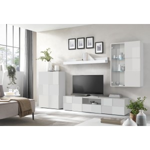 Ensemble de meubles de salon design avec nombreux rangements collection ADAM. Coloris blanc laqué