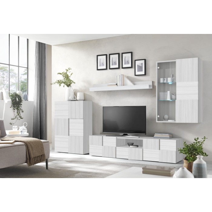 Ensemble de meubles de salon design avec nombreux rangements collection ADAM. Coloris chêne eucalyptus