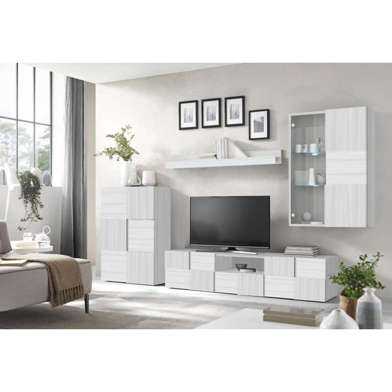 Ensemble de meubles de salon design avec nombreux rangements collection ADAM. Coloris chêne eucalyptus