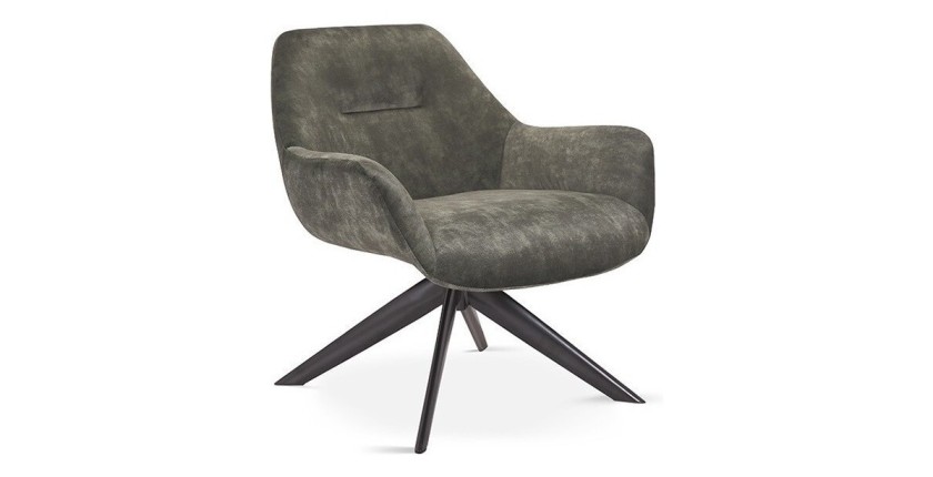 Chaise pivotante LAS en velours vert pour un salon design.