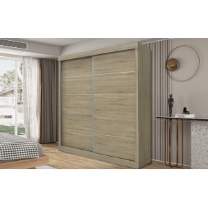 Garde Robe MILS, armoire 2 portes coulissantes chêne sonoma, idéal pour une chambre design