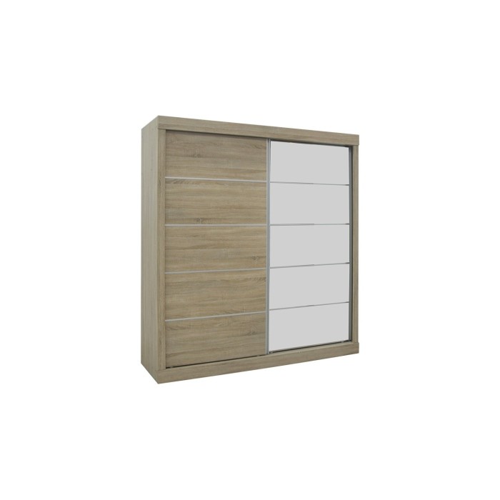 Garde Robe MILS, armoire 2 portes coulissantes avec miroir coloris chêne sonoma, idéal pour une chambre design