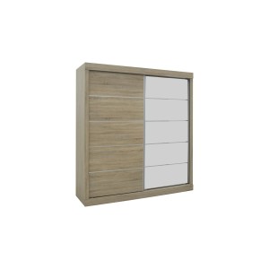 Garde Robe MILS, armoire 2 portes coulissantes avec miroir coloris chêne sonoma, idéal pour une chambre design