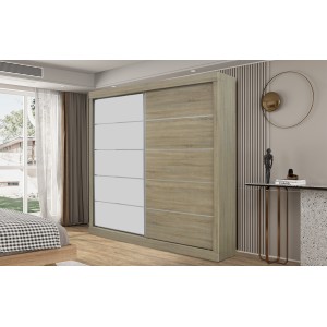 Garde Robe MILS, armoire 2 portes coulissantes avec miroir coloris chêne sonoma, idéal pour une chambre design