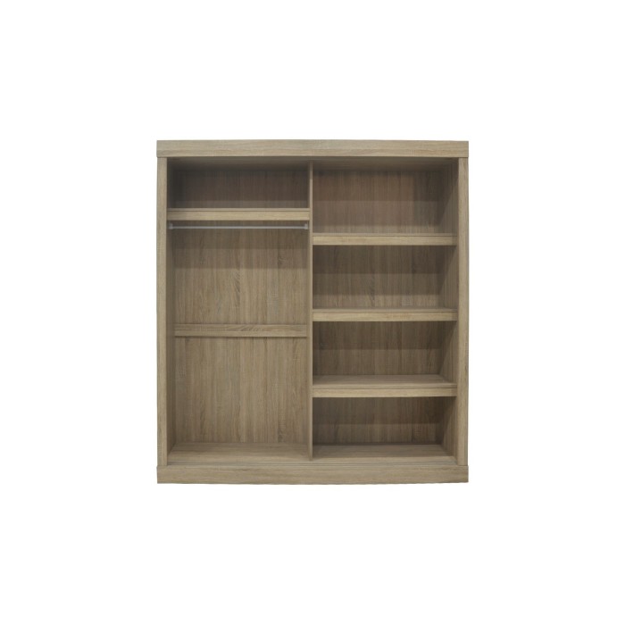 Garde Robe MILS, armoire 2 portes coulissantes avec miroir coloris chêne sonoma, idéal pour une chambre design