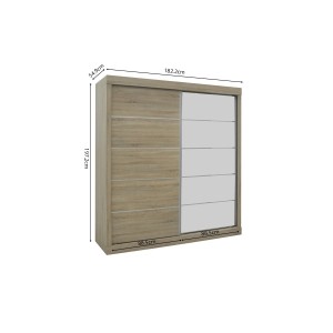Garde Robe MILS, armoire 2 portes coulissantes avec miroir coloris chêne sonoma, idéal pour une chambre design