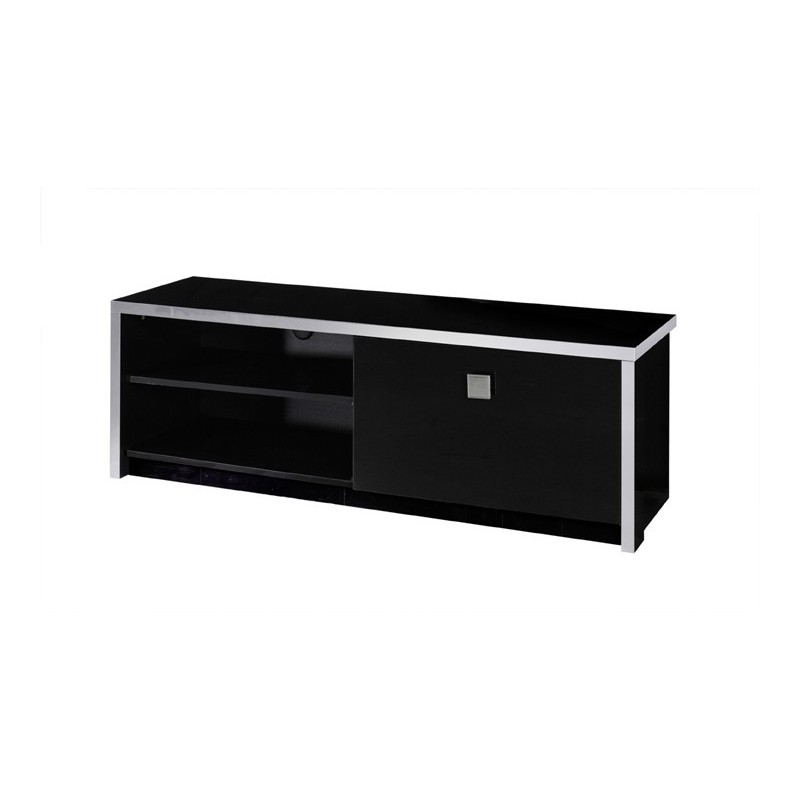 Meuble TV design, 150cm coloris noir brillant finitions chromées collection LYON.