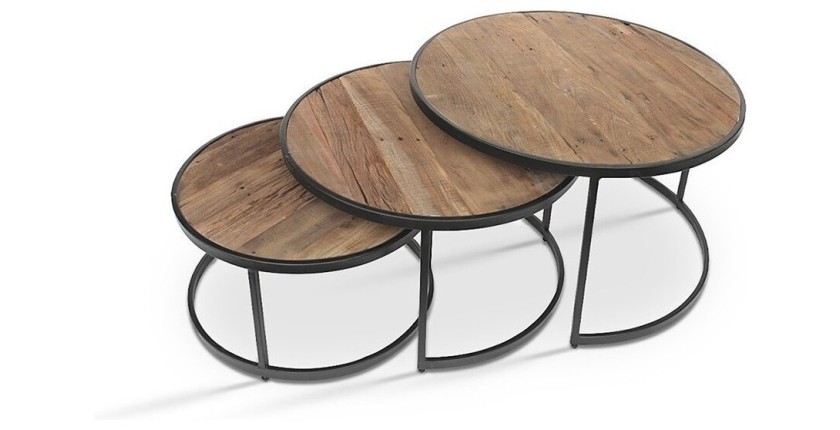 Table basse LEROY, table gigogne, plateau en massif exotique Mangolia, idéal pour un salon contemporain